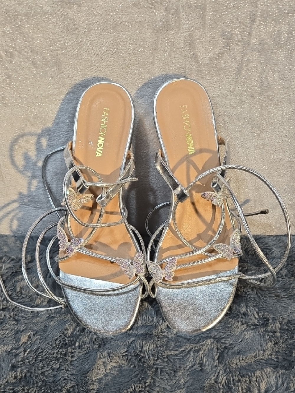 Fashion Nova Silver Strappy Wrap Sandals